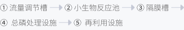 1.流量调节槽 - 2.小生物反应池 - 3.隔膜槽 - 4.总磷处理设施 - 5.再利用设施